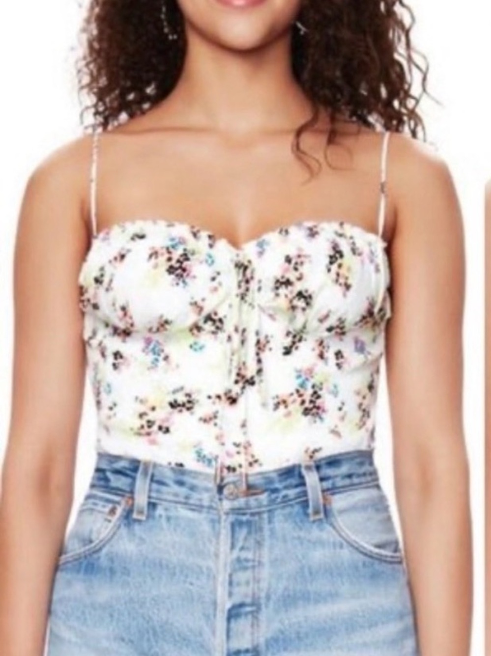 AFRM White Floral Halter Top Smocked Back Bodysuit